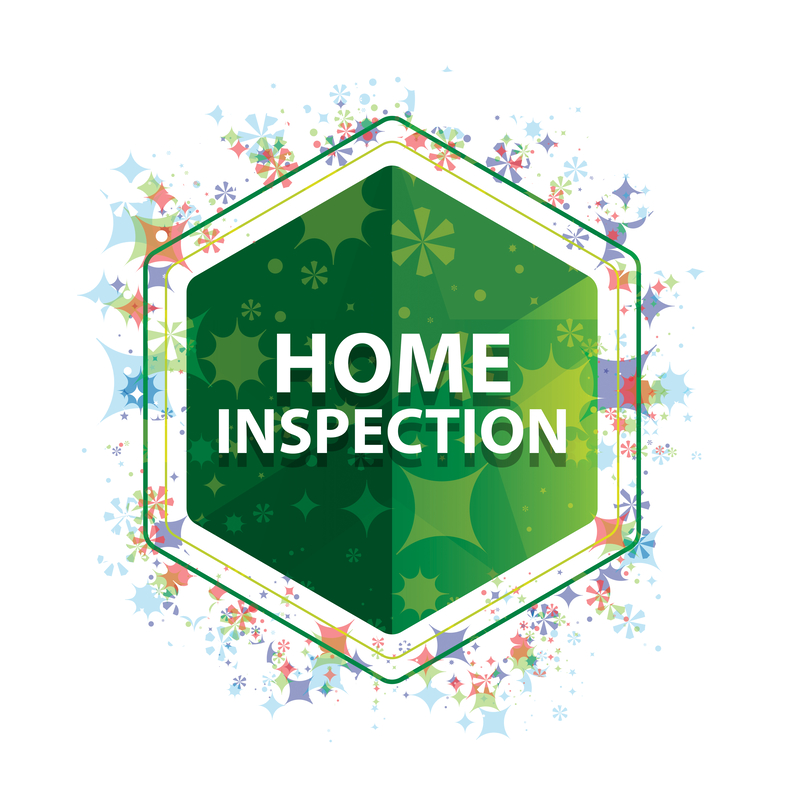 Home Inspection Isolated on floral plants pattern green hexagon button